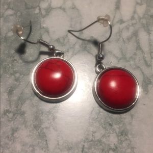 ❌SOLD❌ Red Crackle Stone and Silver Earrings
